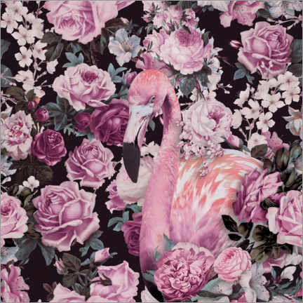Poster Flamingo Rosengarten