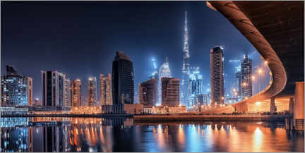 Leinwandbild Dubai Stadt bei Nacht - Manjik Pictures