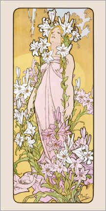Akrylbilde  The Four Flowers - Lily - Alfons Mucha