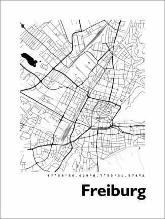 Póster City map of Freiburg im Breisgau