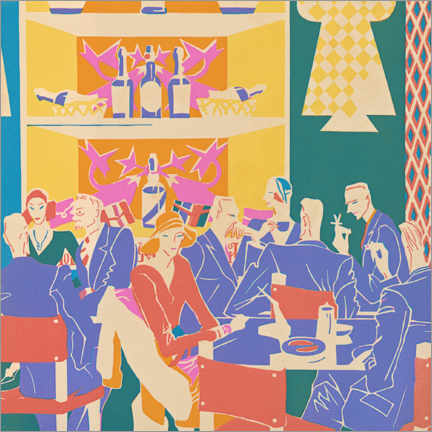 Poster Patrons at Tables in an Art Deco Jazz Club, 1931