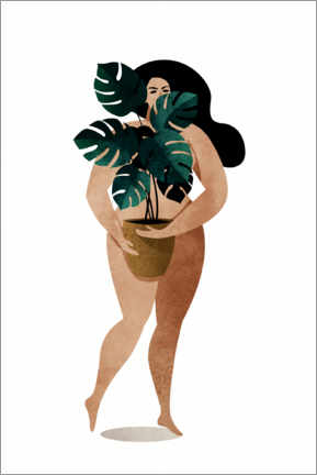 Veggbilde  Beautiful Body With Plant - KUBISTIKA