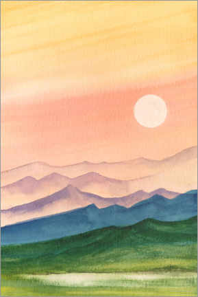 Akrylbilde  Sunset over the hills - Asha Sudhaker Shenoy