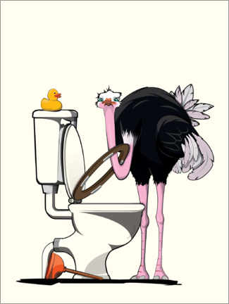 Poster Vogelstrauß auf der Toilette