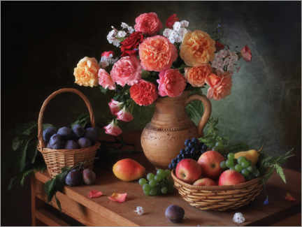 Poster Still life with flowers and autumn fruits