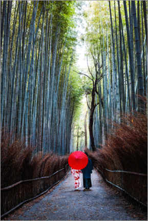 Poster Japanese couple at the bamboo forest