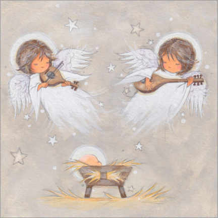 Lærredsbillede  Baby Jesus with angels - Annabel Spenceley