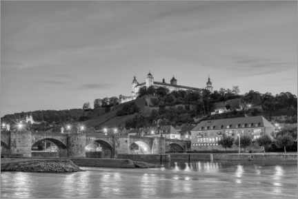 Poster Würzburg in the evening, black and white