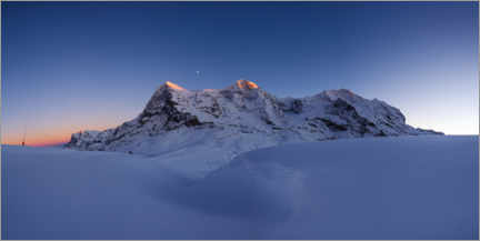 Plakat Eiger Mönch and Jungfrau mountain peaks at sunset