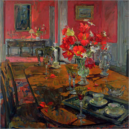 Poster Tulips in a Red Dining Room