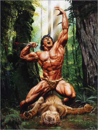 Poster  Lord of the Jungle defeats a tiger - Joe Jusko