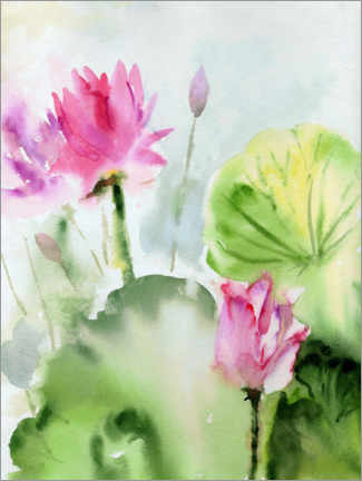 Poster Lotusblumen Aquarell