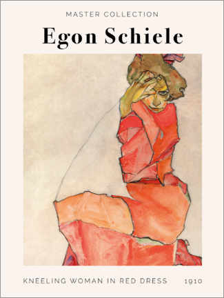 Wandbild  Kneeling Woman in Red Dress, 1910 - Egon Schiele