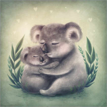 Poster  Koala mother hugs her baby - Elena Schweitzer
