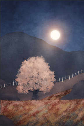 Wandbild  Einsamer Baum und Vollmond II - Vivi Gonzalez