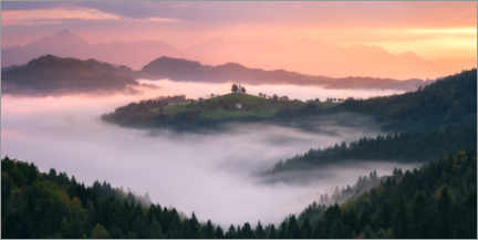 Tableau  Misty sunrise at St. Tomaz in Slovenia - Daniel Gastager