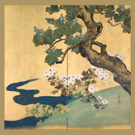 Poster Paulownien und Chrysanthemen