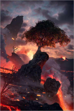 Poster Volcano at night