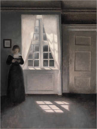 Tableau en bois  Interior with a reading Woman - Vilhelm Hammershøi