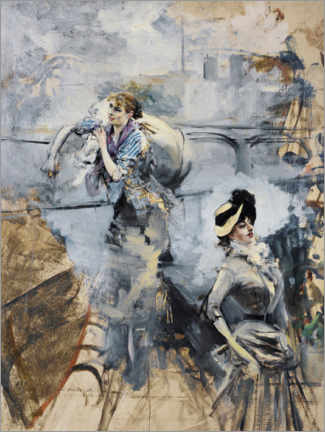 Wandbild  Waschfrau und junge Brünette an der Seine - Giovanni Boldini