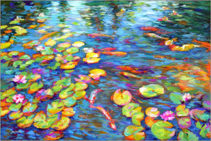 Tableau sur toile  Koi Fish and Water Lilies - Leon Devenice