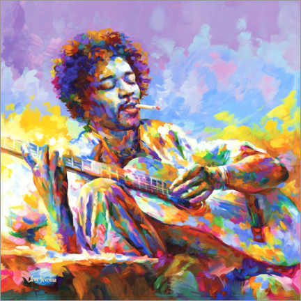 Veggbilde  Jimi Hendrix playing the Guitar - Leon Devenice