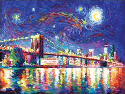 Lærredsbillede  Brooklyn Bridge at Night - Leon Devenice