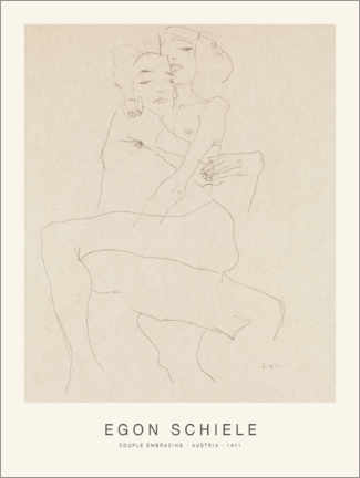 Holzbild  Paar, sich umarmend - Egon Schiele