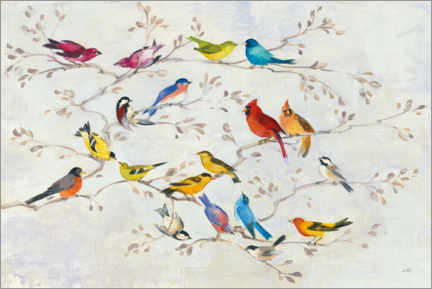 Wandbild Kleine bunte Vögel auf Zweigen - Julia Purinton