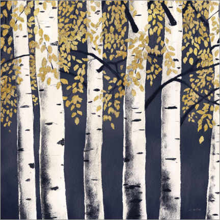Plakat White birches on indigo blue