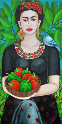 Wandbild  Frida Kahlo mit einer Schale voll Paprika - Madalena Lobao-Tello