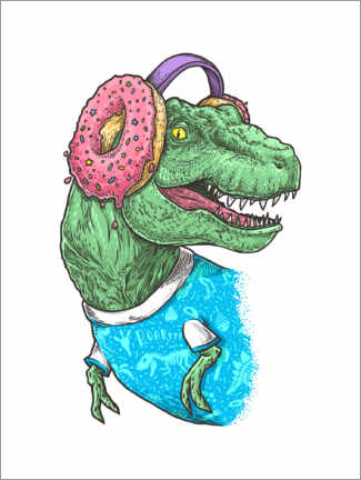 Wall print T-Rex with Donut Headphones - Nikita Korenkov