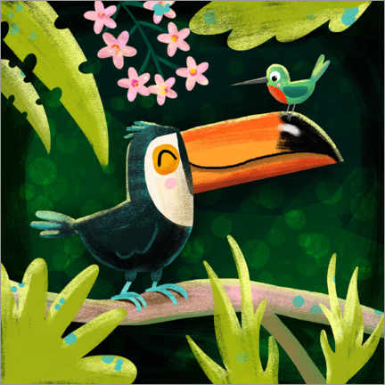 Veggbilde  Toucan and Hummingbird - Julia Reyelt