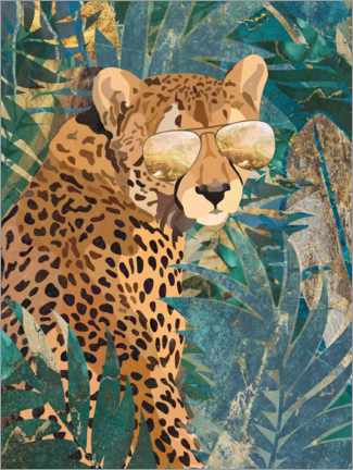 Poster Dschungelgepard mit goldener Sonnenbrille