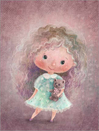 Póster Little girl with toy bear