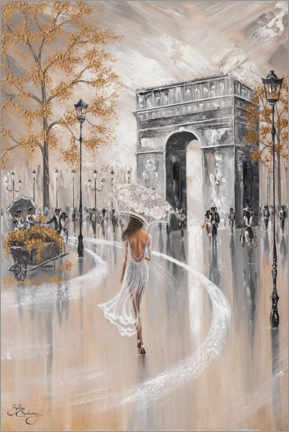 Poster Frau mit Regenschirm, Pariser Flair