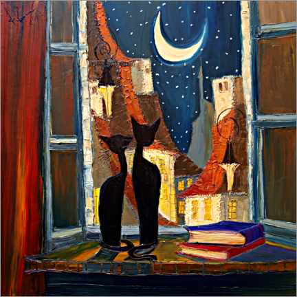 Poster  Cats Over the Roofs of Paris - Justyna Kopania
