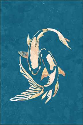 Lærredsbillede  Blue-Golden Koi Carp I - Sarah Manovski