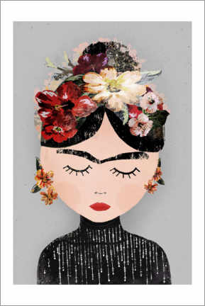 Poster Frida with wreath of flowers