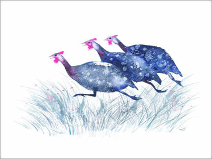 Poster Drei laufende Perlhühner