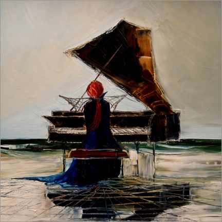 Tableau Piano player on the beach - Justyna Kopania