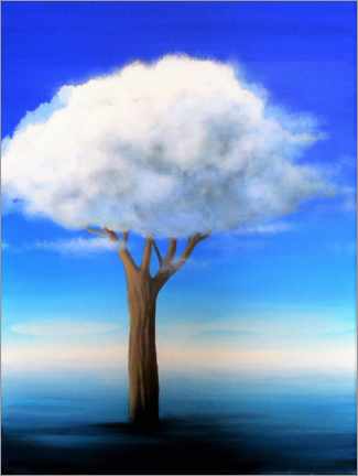 Poster Wolken-Baum im Wasser I