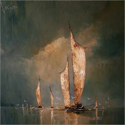 Tableau Sailboats in the golden evening light - Justyna Kopania