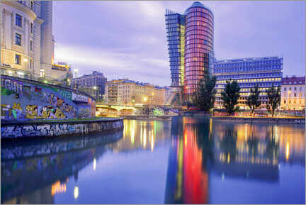 Akrylbilde  Evening illumination at the Danube Canal, Vienna - Patrick Lohmüller