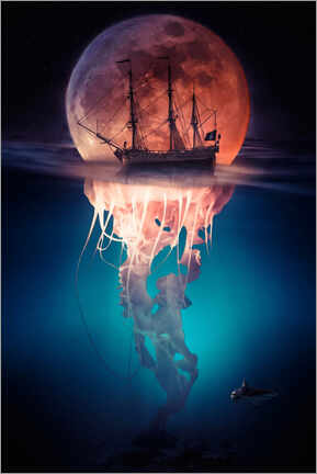 Veggbilde  Moon jellyfish with pirate ship - Gen Z