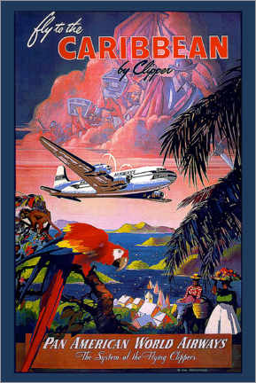 Acrylic print  Fly to Caribbean by Clipper - Vintage Travel Collection