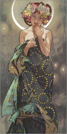 Aluminiumsbilde  The Moon and the Stars - The Moon - Alfons Mucha