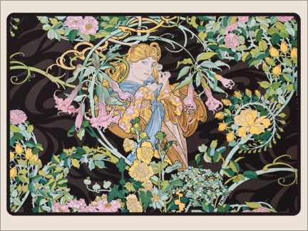 Akrylglastavla  Woman with daisies - Alfons Mucha