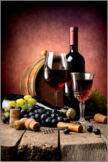 Wandsticker Rotwein mit Trauben und Korken