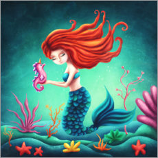 Poster  Sirène et petit hippocampe - Elena Schweitzer